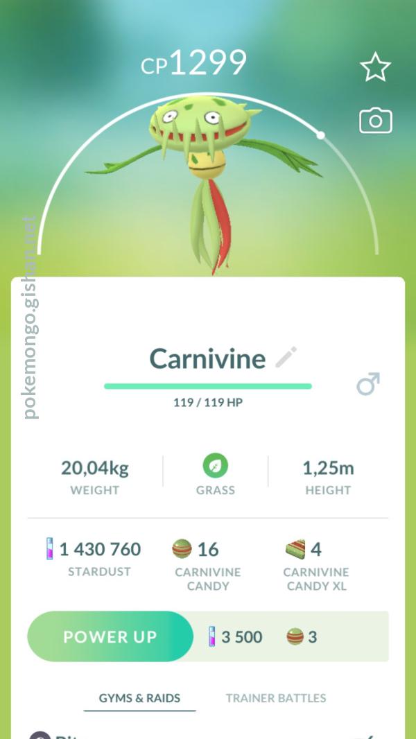 CARNIVINE COORDINATES / POKEMON GO 