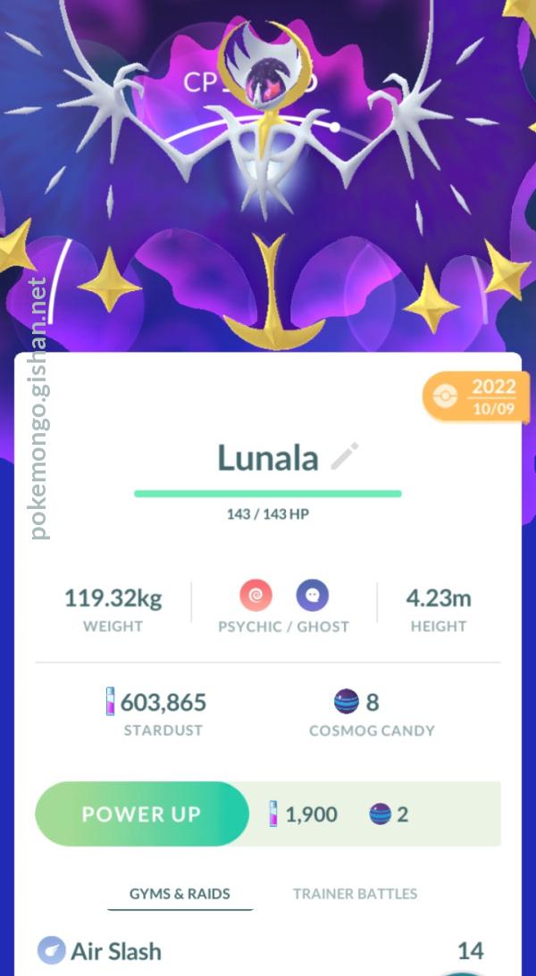 Pokémon Go Lunala - Tra De 20kDust - Registered Lunala