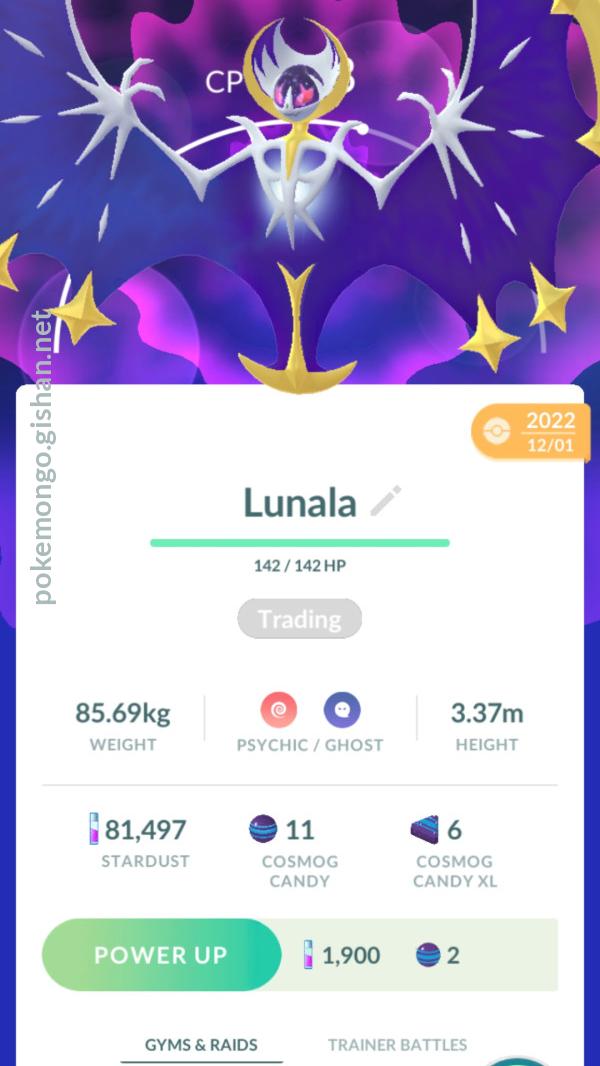 Pokémon Go Lunala - Tra De 20kDust - Registered Lunala