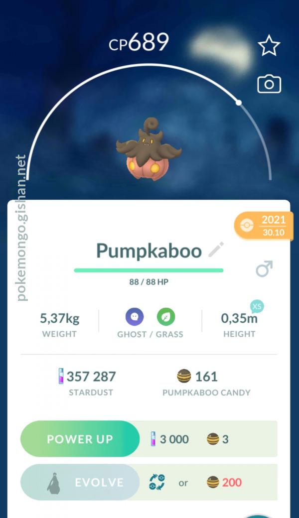 Pumpkaboo Small Size Pokemon Go