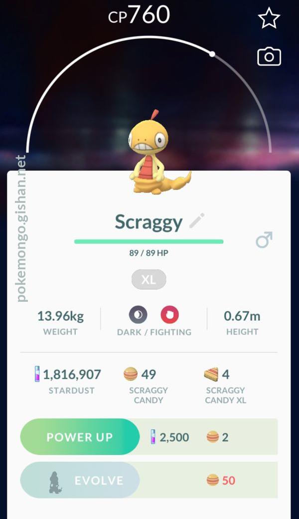 Scraggy shiny pokémon go